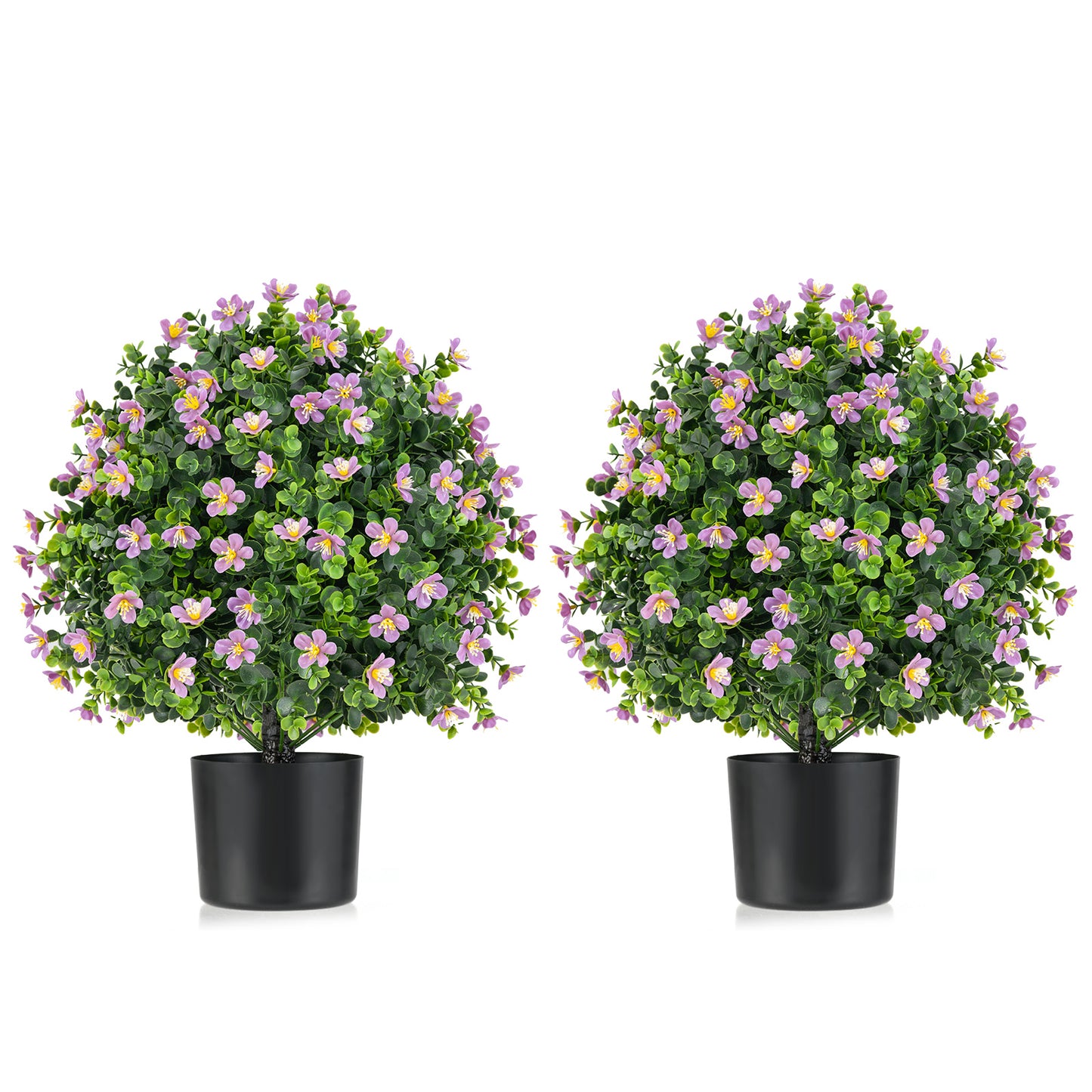 2 Pack Artificial Boxwood Topiary Ball Tree Faux Shrub Bushes with Flowers