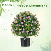 2 Pack Artificial Boxwood Topiary Ball Tree Faux Shrub Bushes with Flowers-Purple
