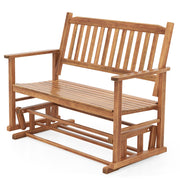 2 Seats Outdoor Glider Bench with Armrests and Slatted Seat-Natural