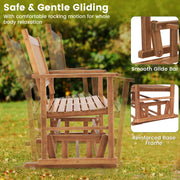 2 Seats Outdoor Glider Bench with Armrests and Slatted Seat-Natural