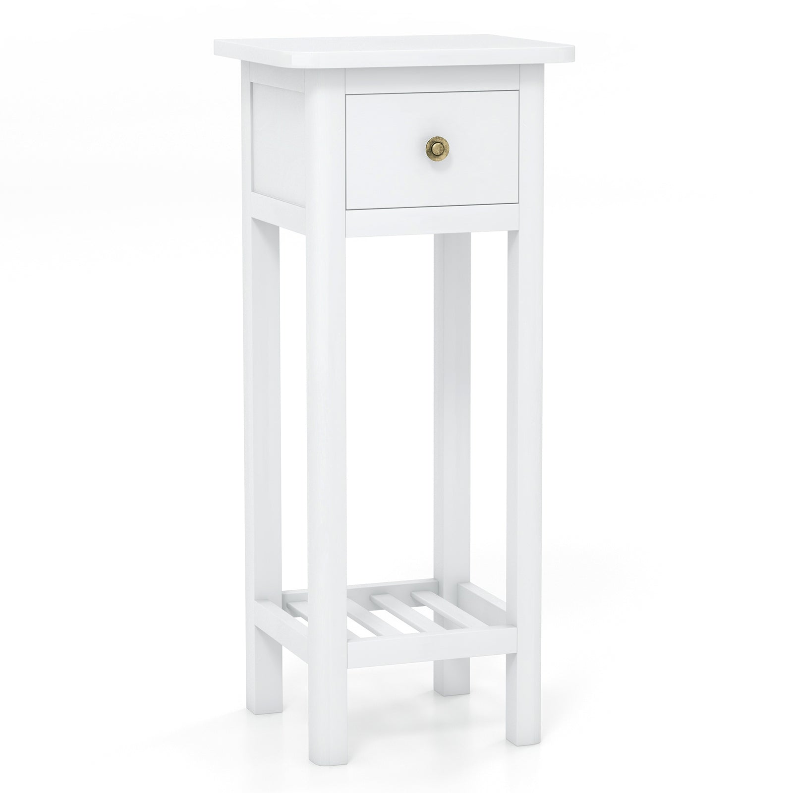 2 Tier Slim Nightstand Bedside Table with Drawer Shelf-Gray - White