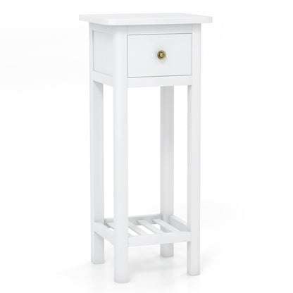 2 Tier Slim Nightstand Bedside Table with Drawer Shelf-Gray - White