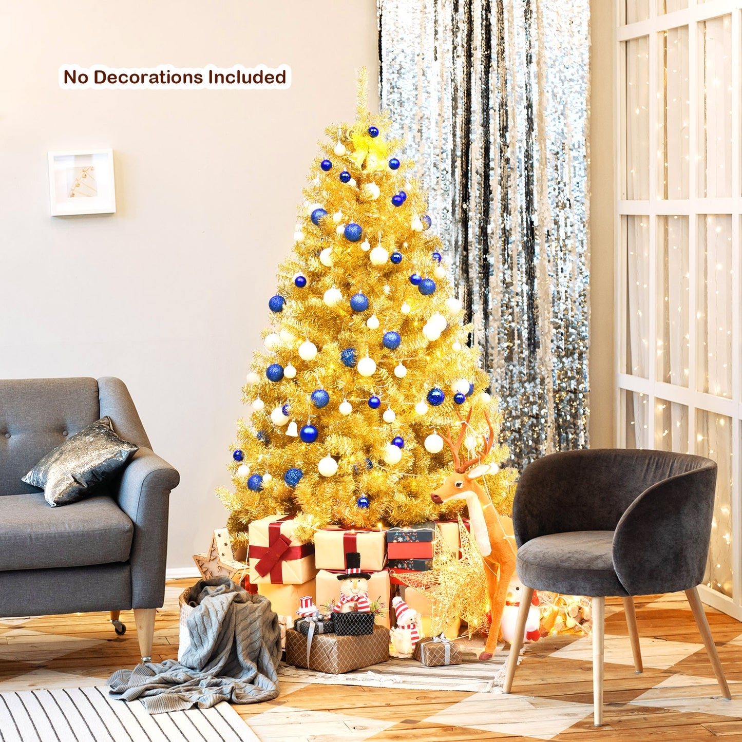 6/7.5 Feet Artificial Tinsel Christmas Tree Hinged with Foldable Stand