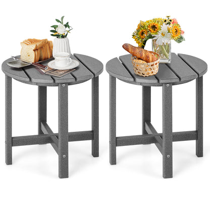 Set of 2 18 Inch Round Weather-Resistant Adirondack Side Tables-White - Gray