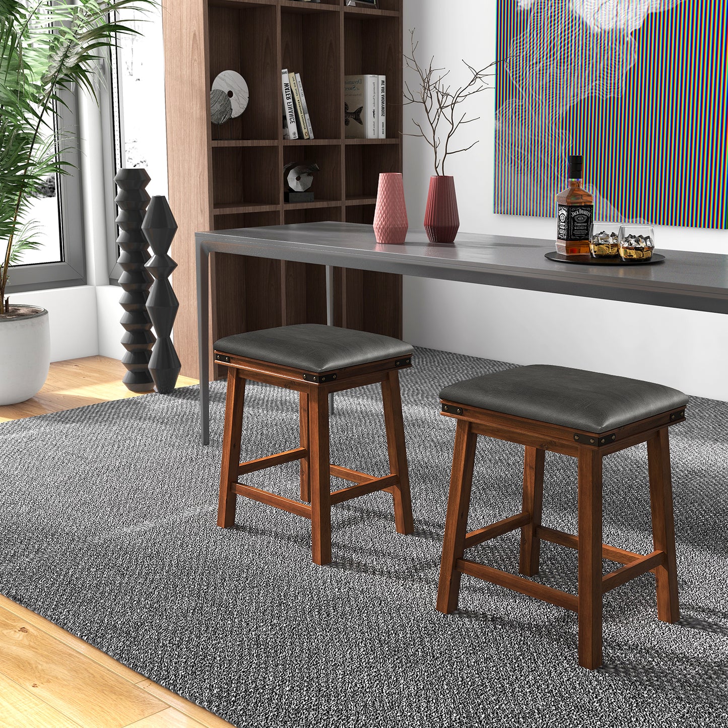Set of 2 24/30 Inch Dining Bar Stool with Rubber Wood-24 inches