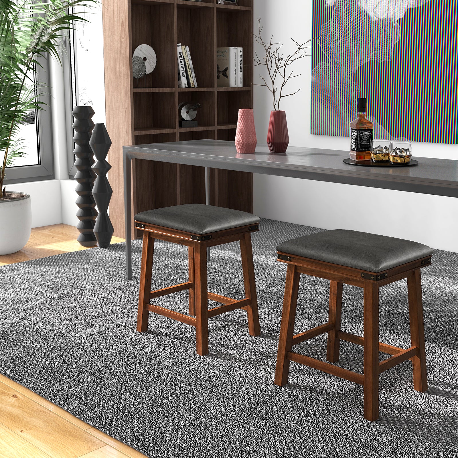 Set of 2 24/30 Inch Dining Bar Stool with Rubber Wood-24 inches
