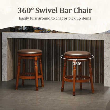 Set of 2 24-Inch Swivel Leather Padded Bar Dining Stools