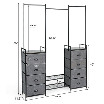 3-in-1 Portable Multifunctional Dresser with 8 Fabric Drawers and Metal Rack