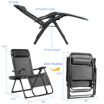 Oversize Lounge Chair with Cup Holder of Heavy Duty for outdoor-Black - Black