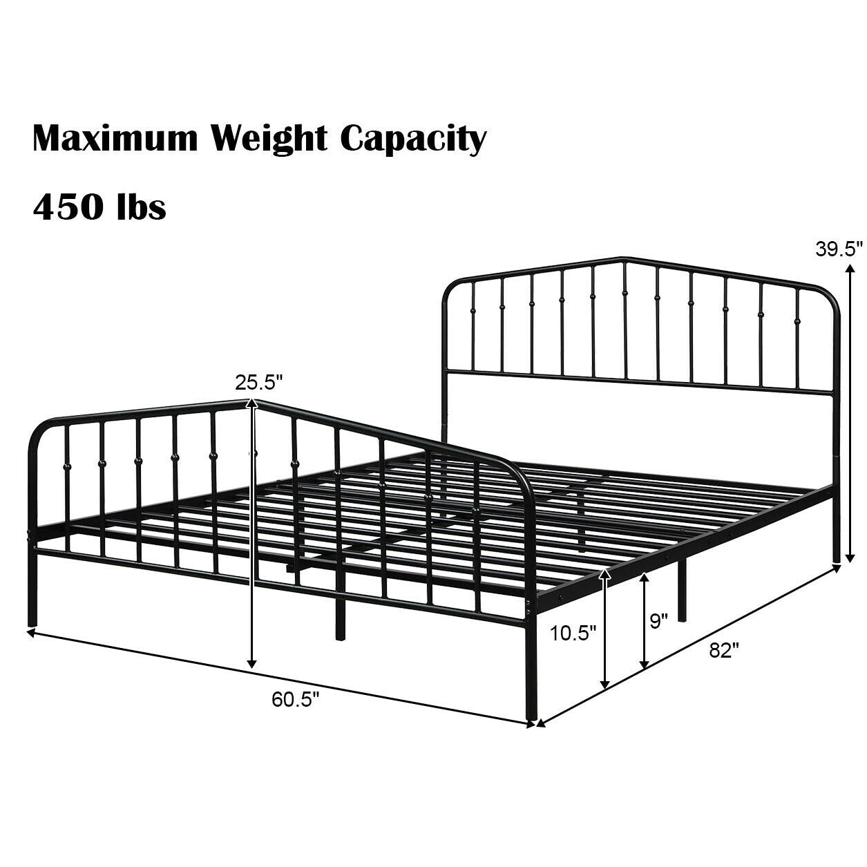 Queen Size Metal Bed Frame Slat Platform
