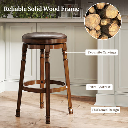 Set of 2 29-Inch Swivel Leather Padded Dining Bar Stools