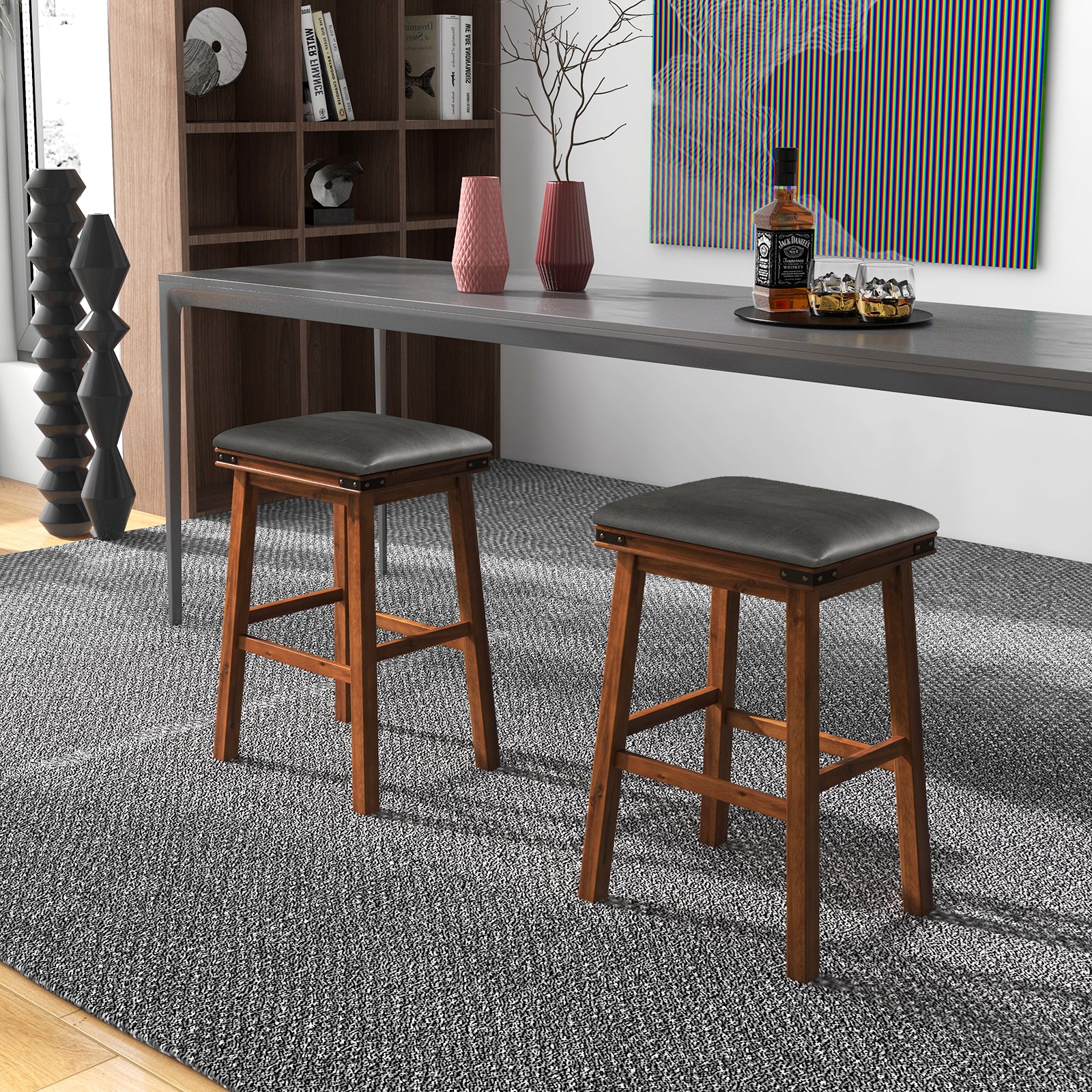 Set of 2 24/30 Inch Dining Bar Stool with Rubber Wood-30 inches