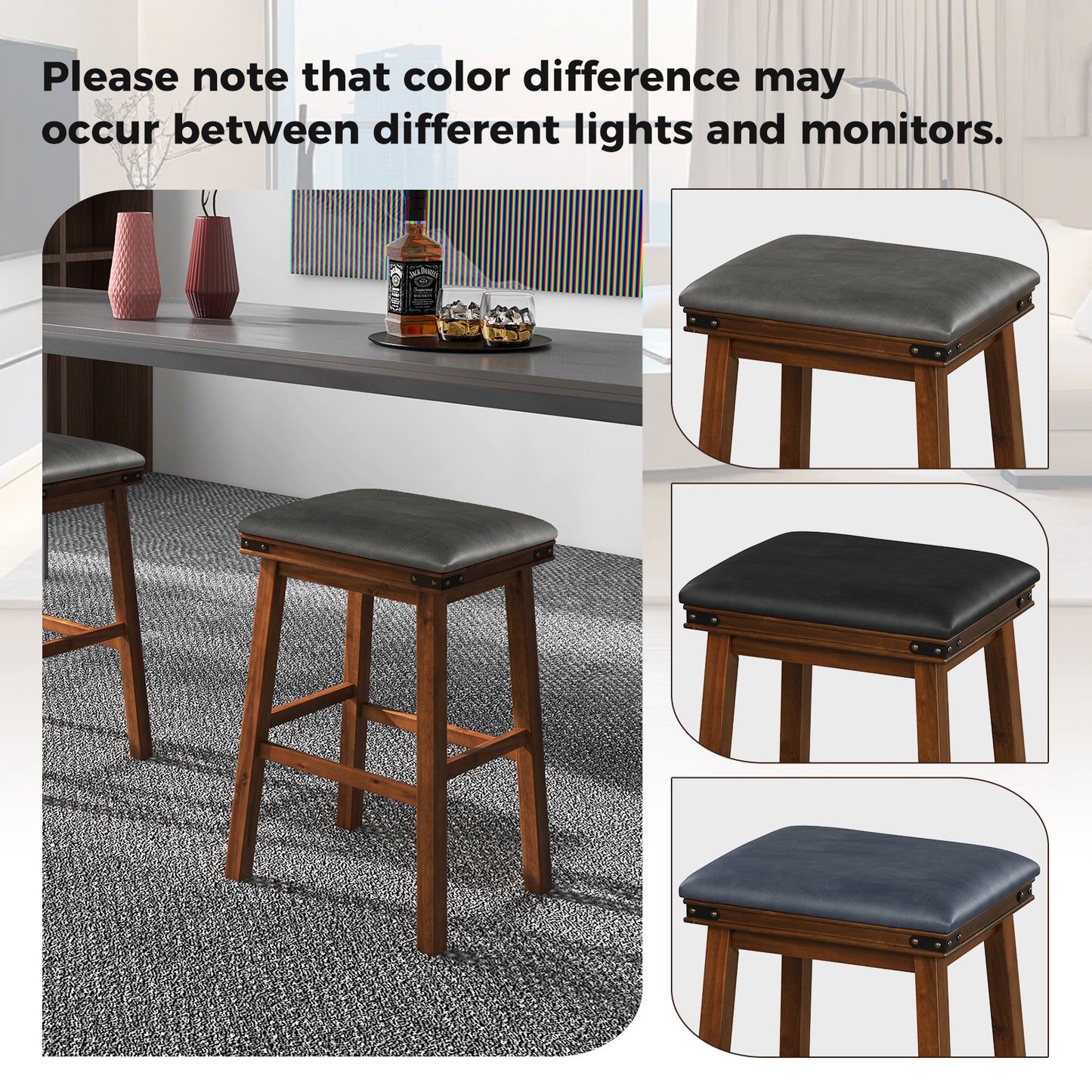 Set of 2 24/30 Inch Dining Bar Stool with Rubber Wood-30 inches