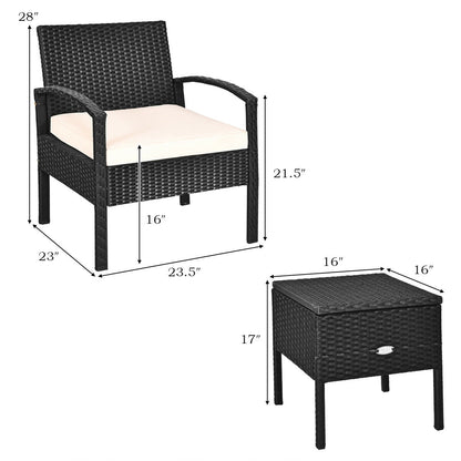 3 Piece PE Rattan Wicker Sofa Set with Washable and Removable Cushion for Patio-White - White