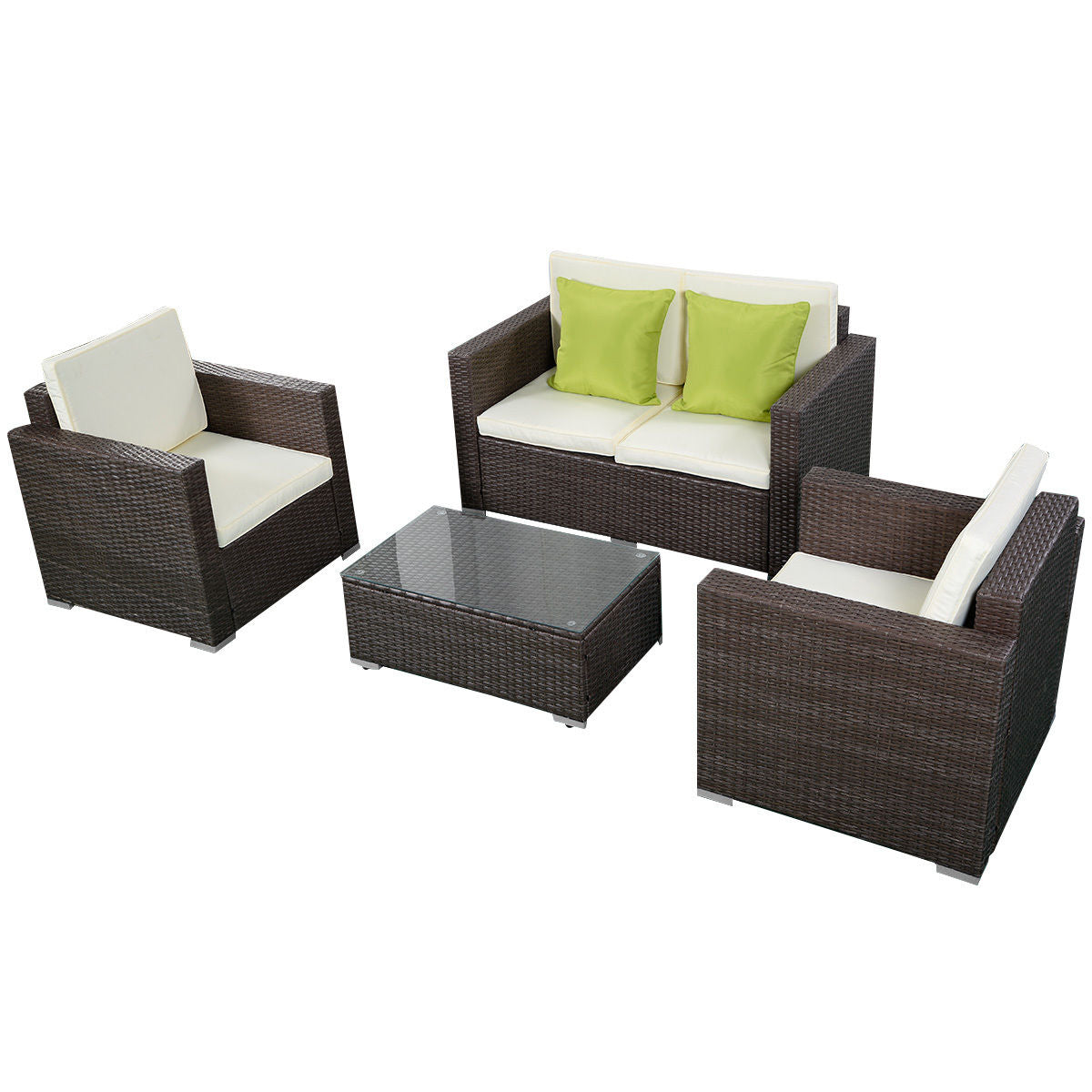 3 Pieces Living Room Furniture Set with Rubber Wood Frame