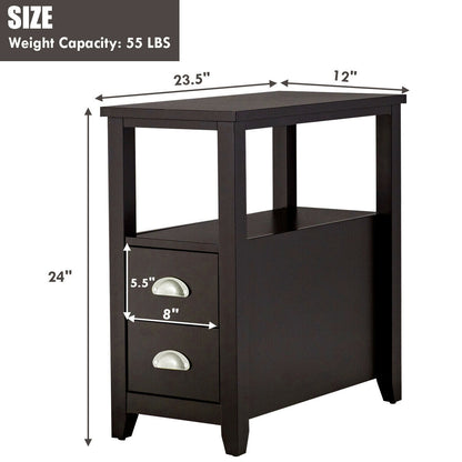 Set of 2 End Table Wooden with 2 Drawer & Shelf Bedside Table