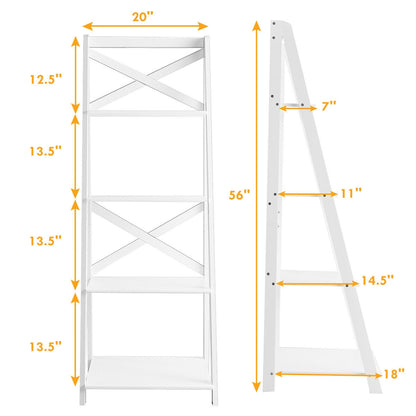 2 Pieces 4-Tier Wood Display Storage Bookshelf Set-White
