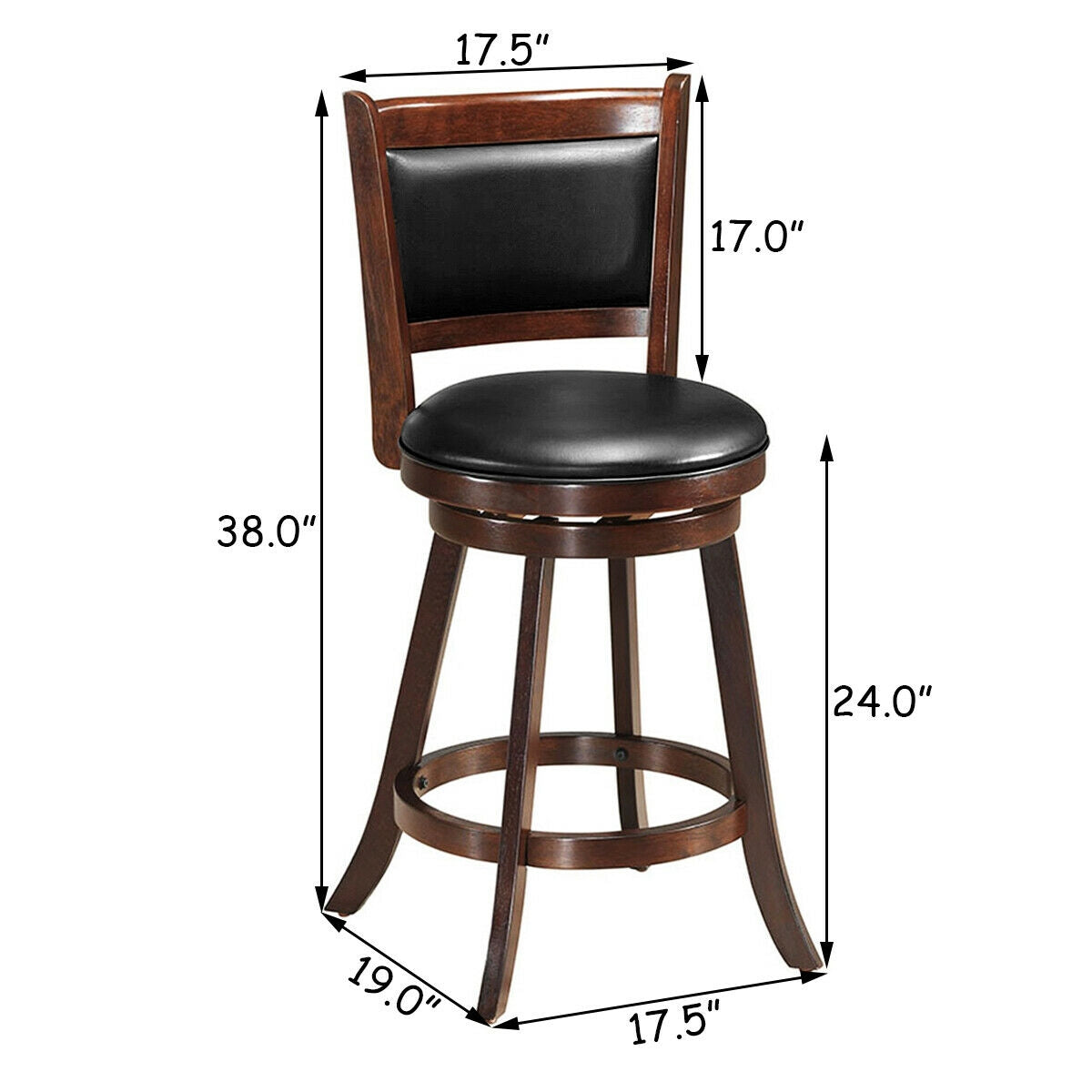 24 Inch Wooden Upholstered Swivel Counter Height Stool Dining Chair