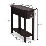 2 Tier End Bedside Sofa Side Table Narrow Nightstand-Espresso