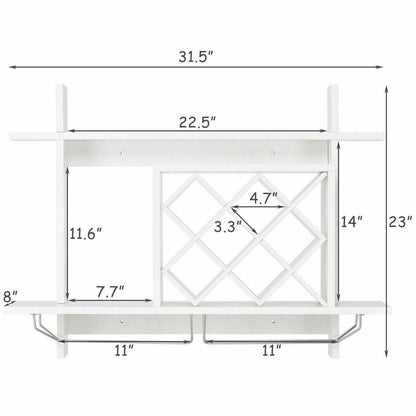 Wall Mount Wine Rack Organizer with Glass Holder Storage Shelf