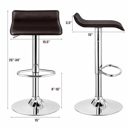 Set of 2 Adjustable PU Leather Backless Bar Stools-Coffee - Coffee