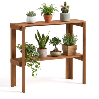 3-Tier Folding Wooden Storage Shelf for Entryway & Garden