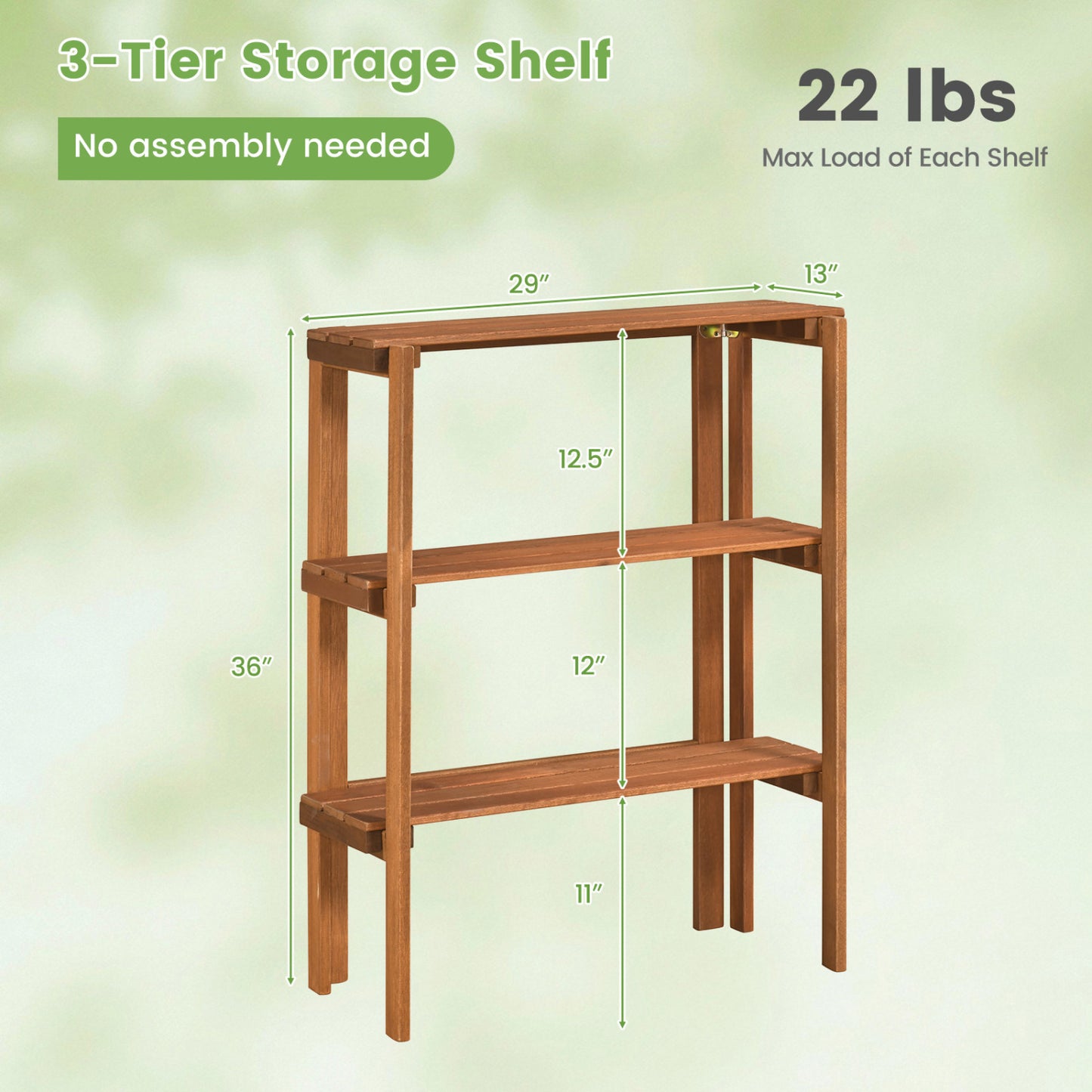 3-Tier Folding Wooden Storage Shelf for Entryway & Garden