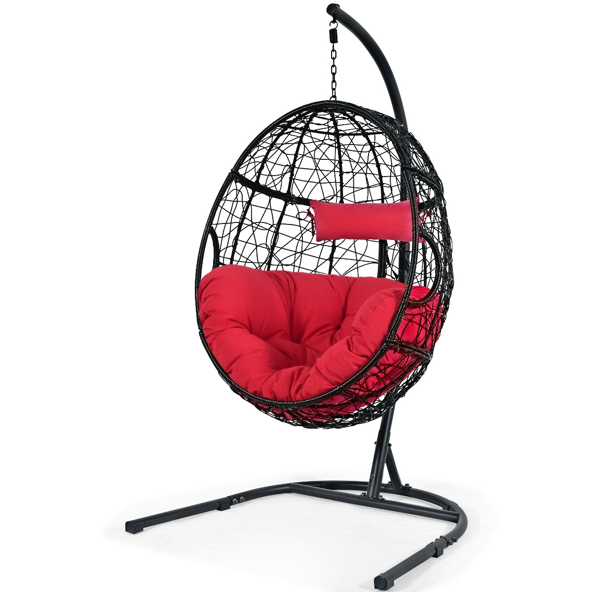 Hanging Cushioned Hammock Chair with Stand-Red - Red
