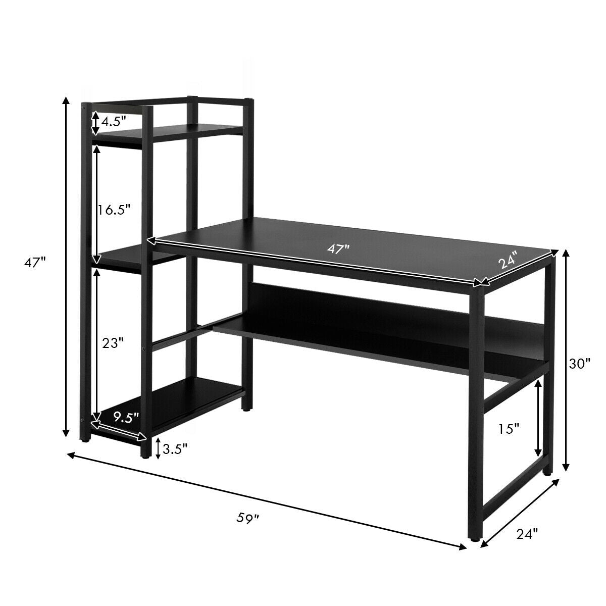59-Inch Computer Desk Home Office Workstation 4-Tier Storage Shelves-Black