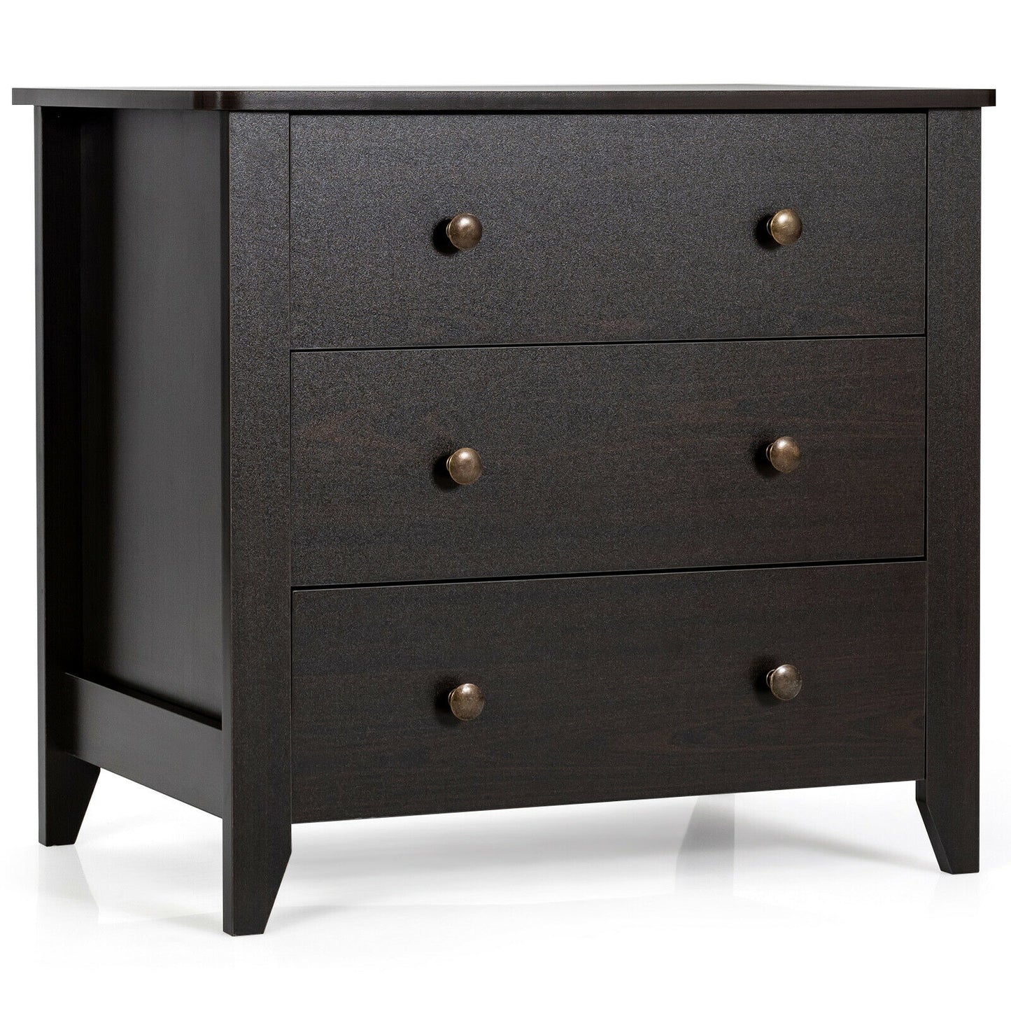 3 Drawer Dresser Chest of Drawers Bedside Table-Black - Espresso