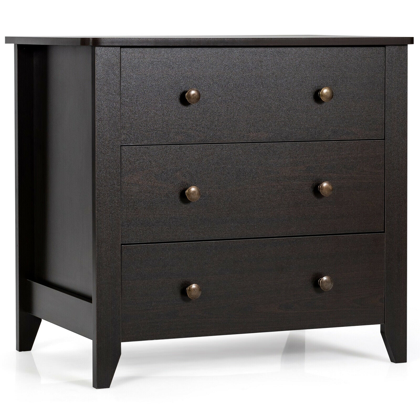 3 Drawer Dresser Chest of Drawers Bedside Table-Black - Espresso