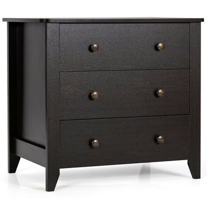 3 Drawer Dresser Chest of Drawers Bedside Table-Black - Espresso