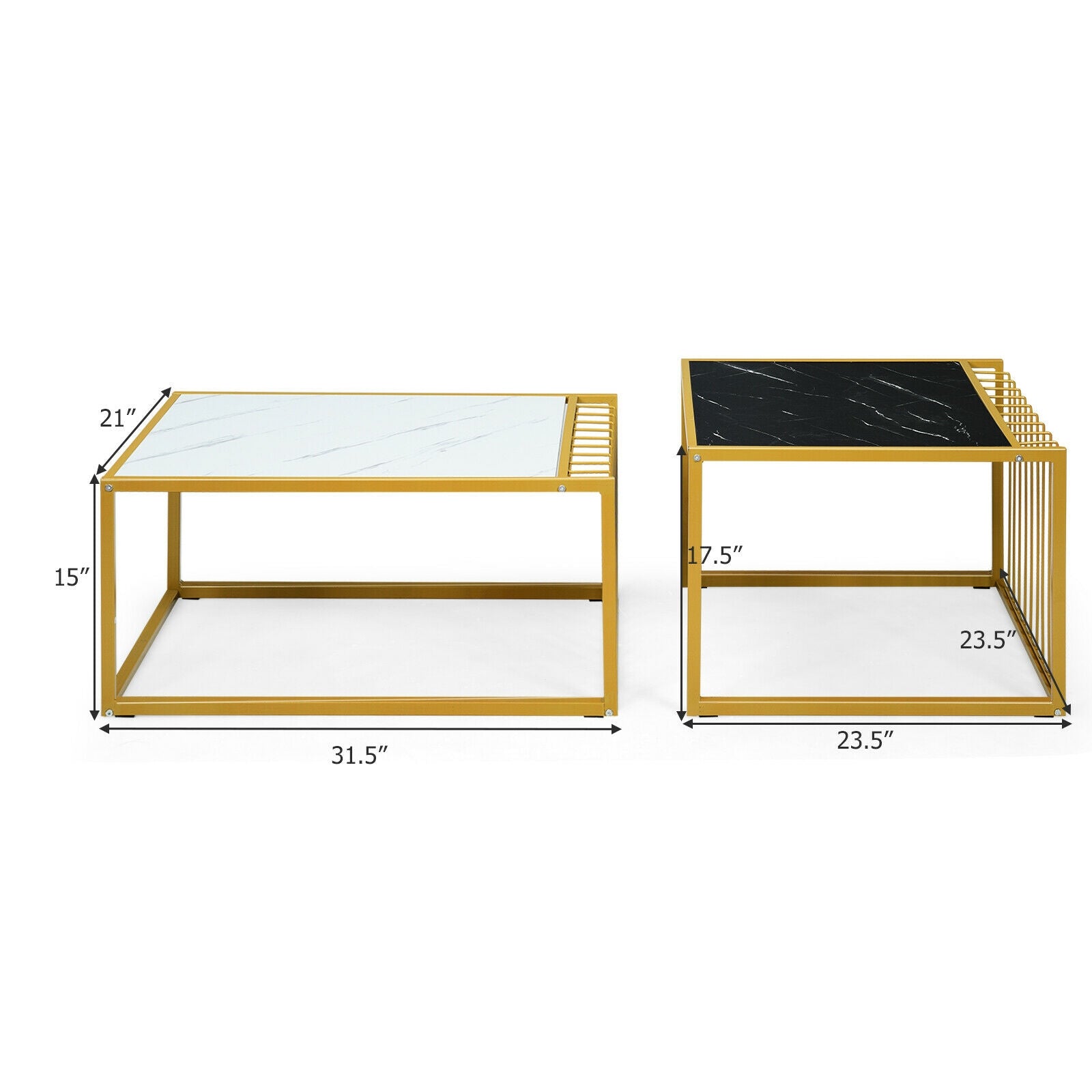 Set of 2 Modern Stackable 31.5 Inch Side Table with Waterproof Faux Marble Tabletop