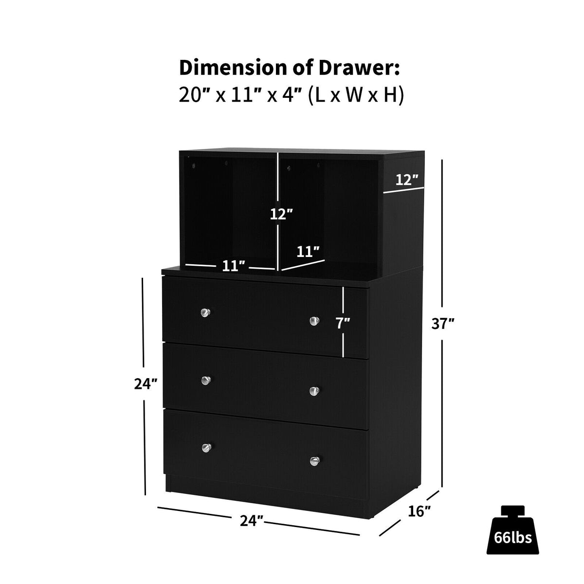 3 Drawer Dresser with Cubbies Storage Chest for Bedroom