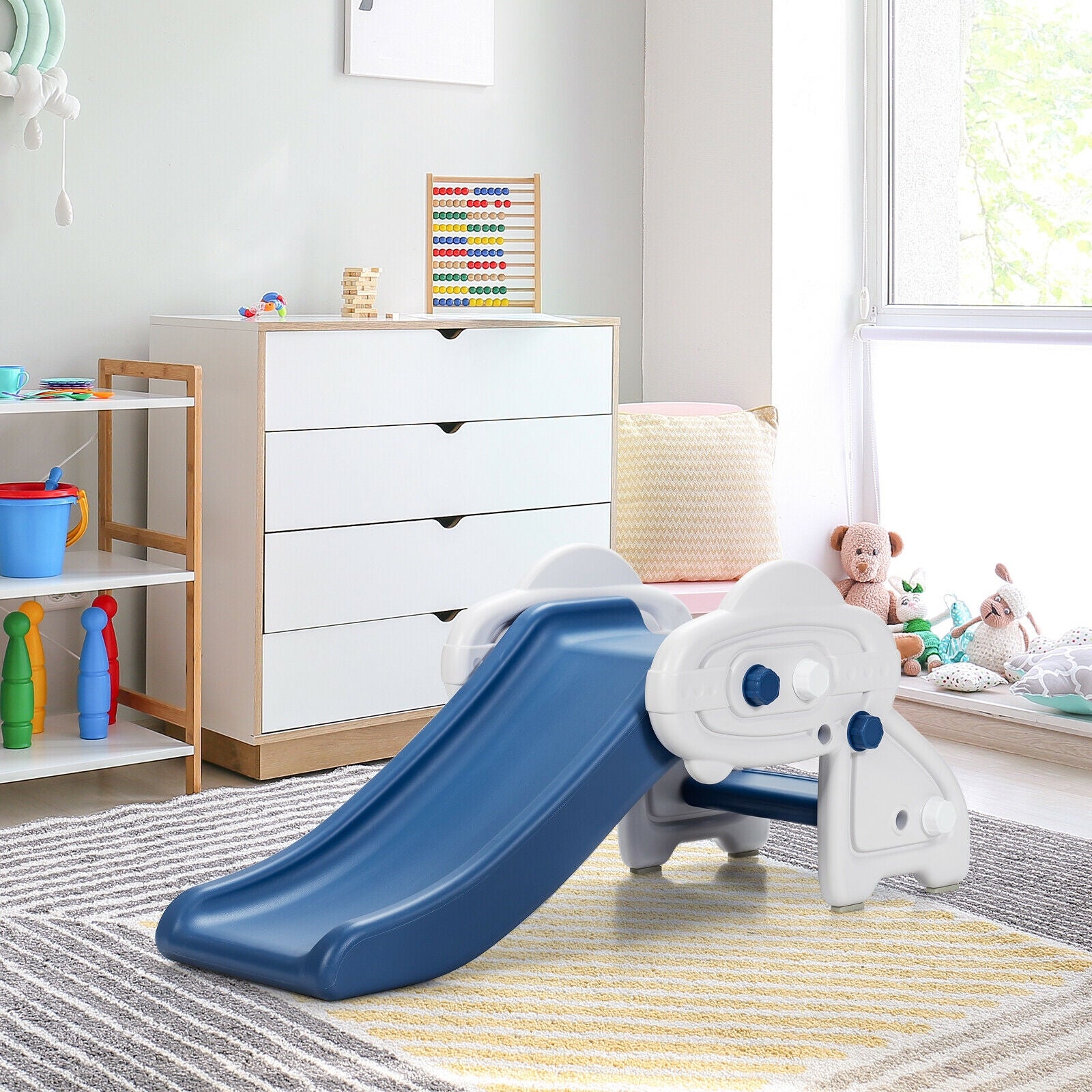 Freestanding Baby Mini Play Climber Slide Set with HDPE anf Anti-Slip Foot Pads-Blue