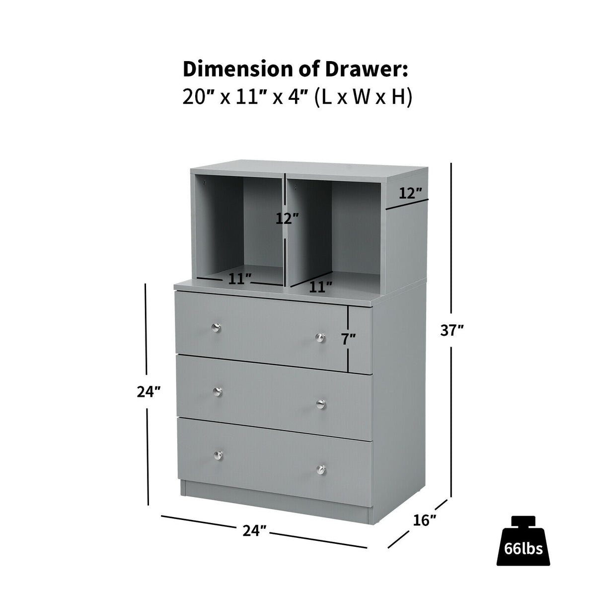 3 Drawer Dresser with Cubbies Storage Chest for Bedroom