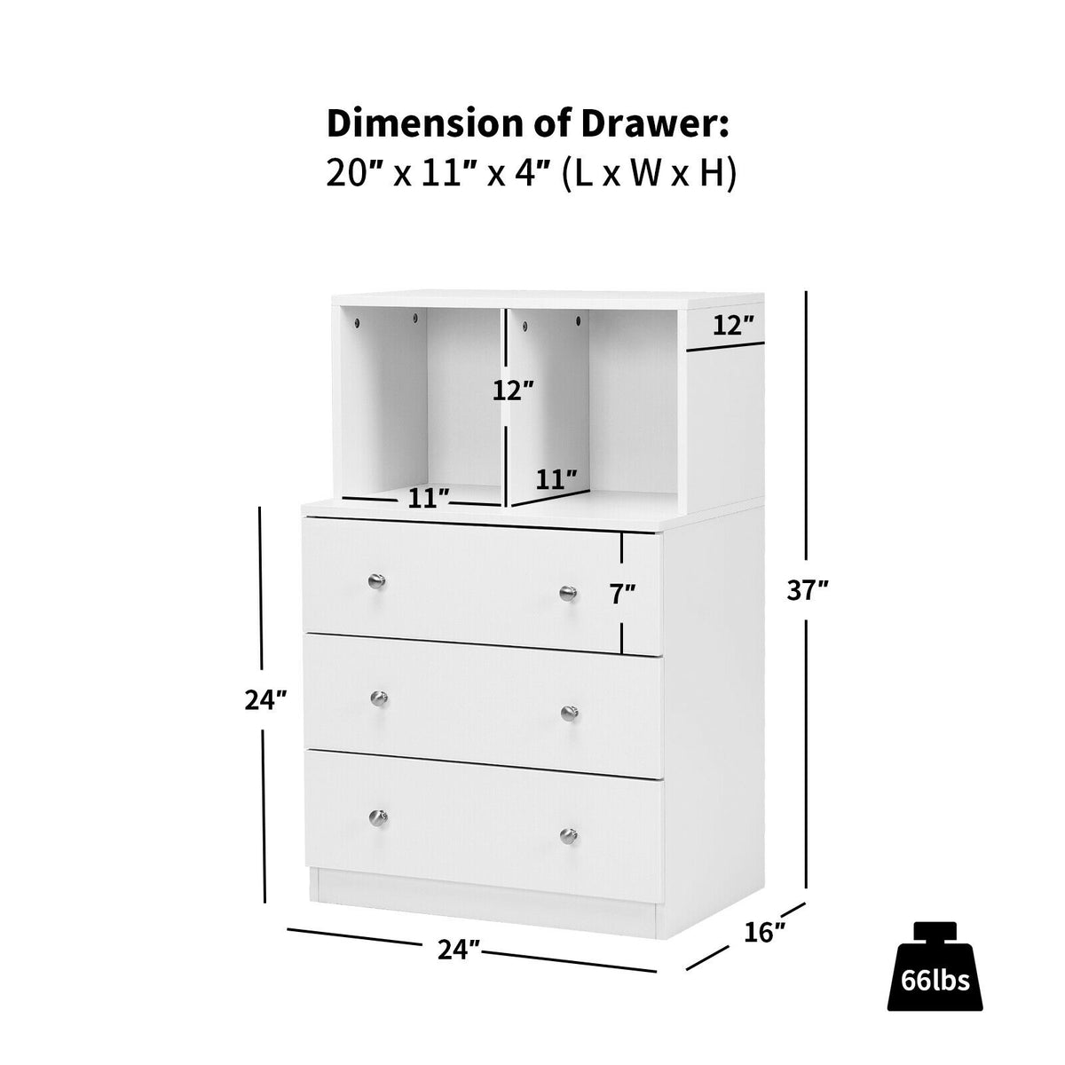 3 Drawer Dresser with Cubbies Storage Chest for Bedroom