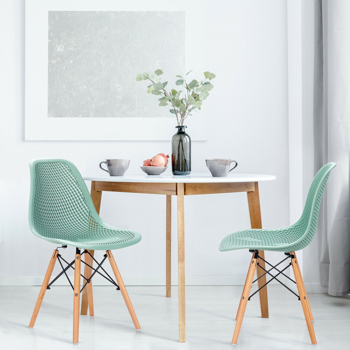 2 Pcs Modern Plastic Hollow Chair Set with Wood Leg