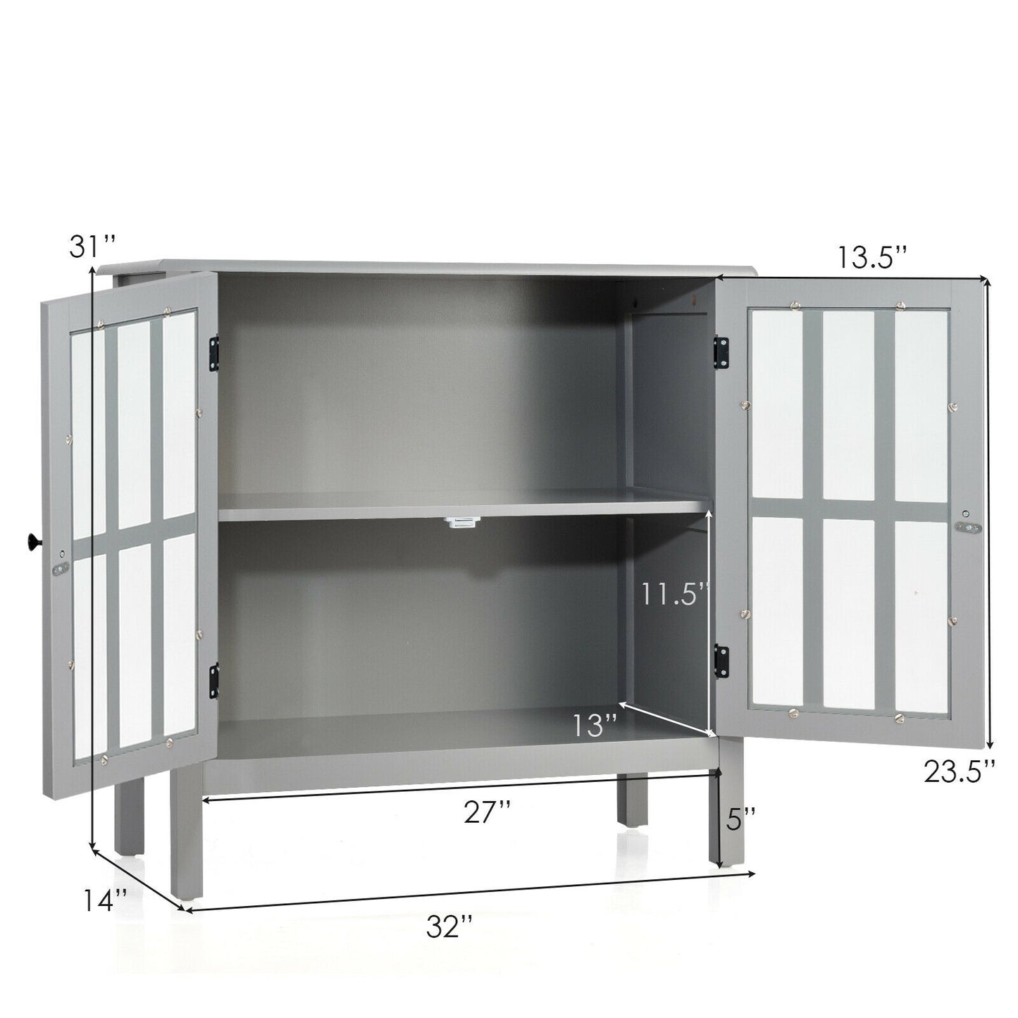 Glass Door Sideboard Console Storage Buffet Cabinet-Gray