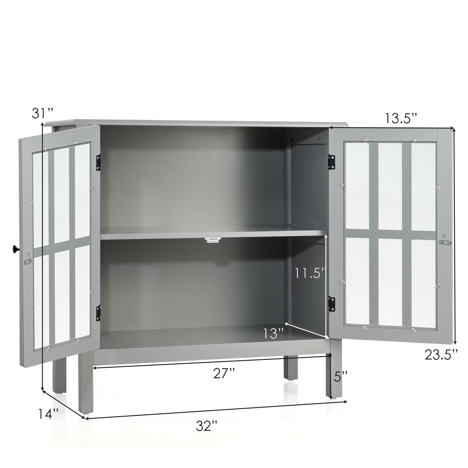 Glass Door Sideboard Console Storage Buffet Cabinet-Gray