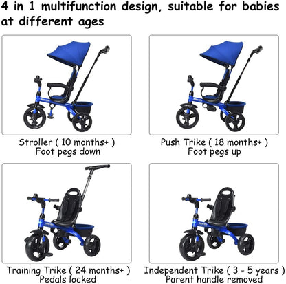 4-in-1 Kids Tricycle with Adjustable Push Handle