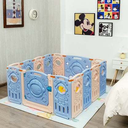 14-Panel Foldable Playpen Kids Activity Center with Lockable Door