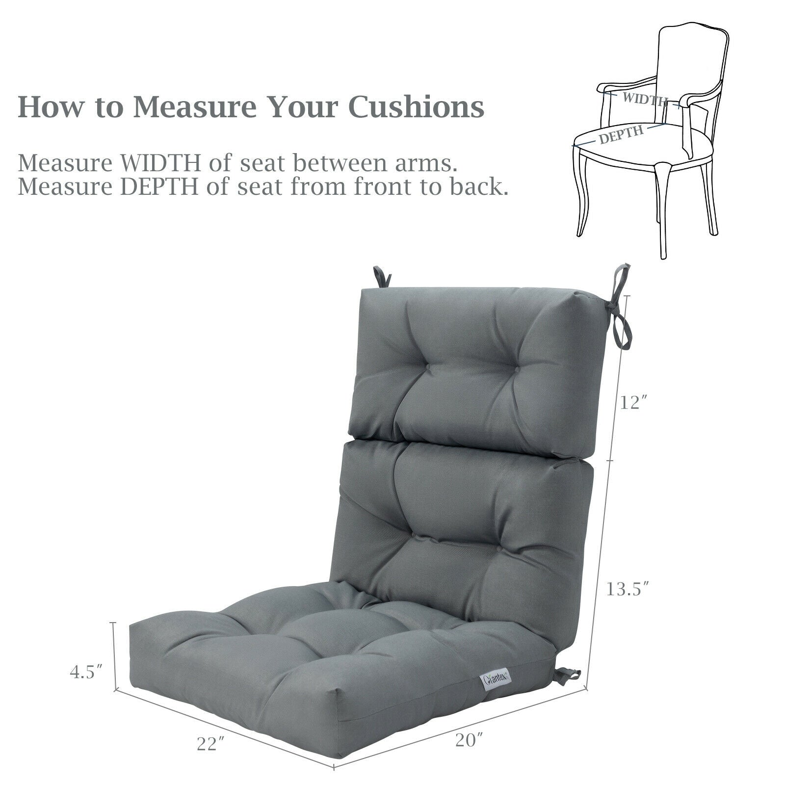 22 x 44 Inch Tufted Outdoor Patio Chair Seating Pad-Gray - Gray
