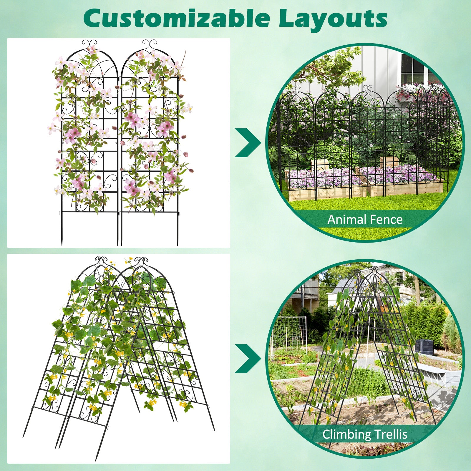 2/4 Pack 71 x 20 Inch Metal Garden Trellis for Climbing Plants-Set of 2