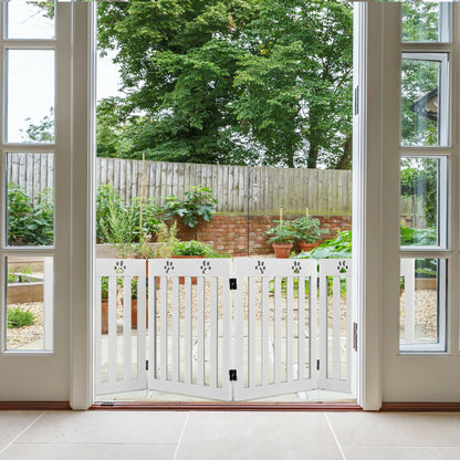 24 Inch Folding Wooden Freestanding Pet Gate Dog Gate with 360¬∞ Hinge -White