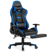 Massage Gaming Chair with Footrest-Blue - Blue