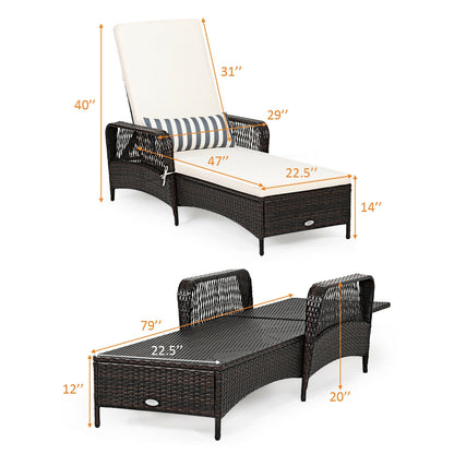 Outdoor Patio Wicker Chaise Lounge Chair with Adjustable Backrest and Pillow