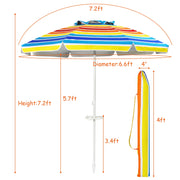 7.2 Feet Portable Outdoor Beach Umbrella with Sand Anchor and Tilt Mechanism-Multicolor