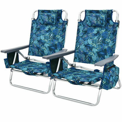 2 Pieces Folding Backpack Beach Chair with Pillow-Multicolor - Navy