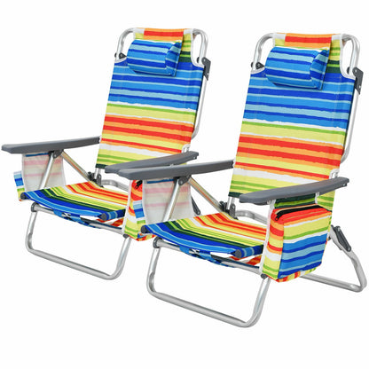 2 Pieces Folding Backpack Beach Chair with Pillow-Multicolor - Yellow